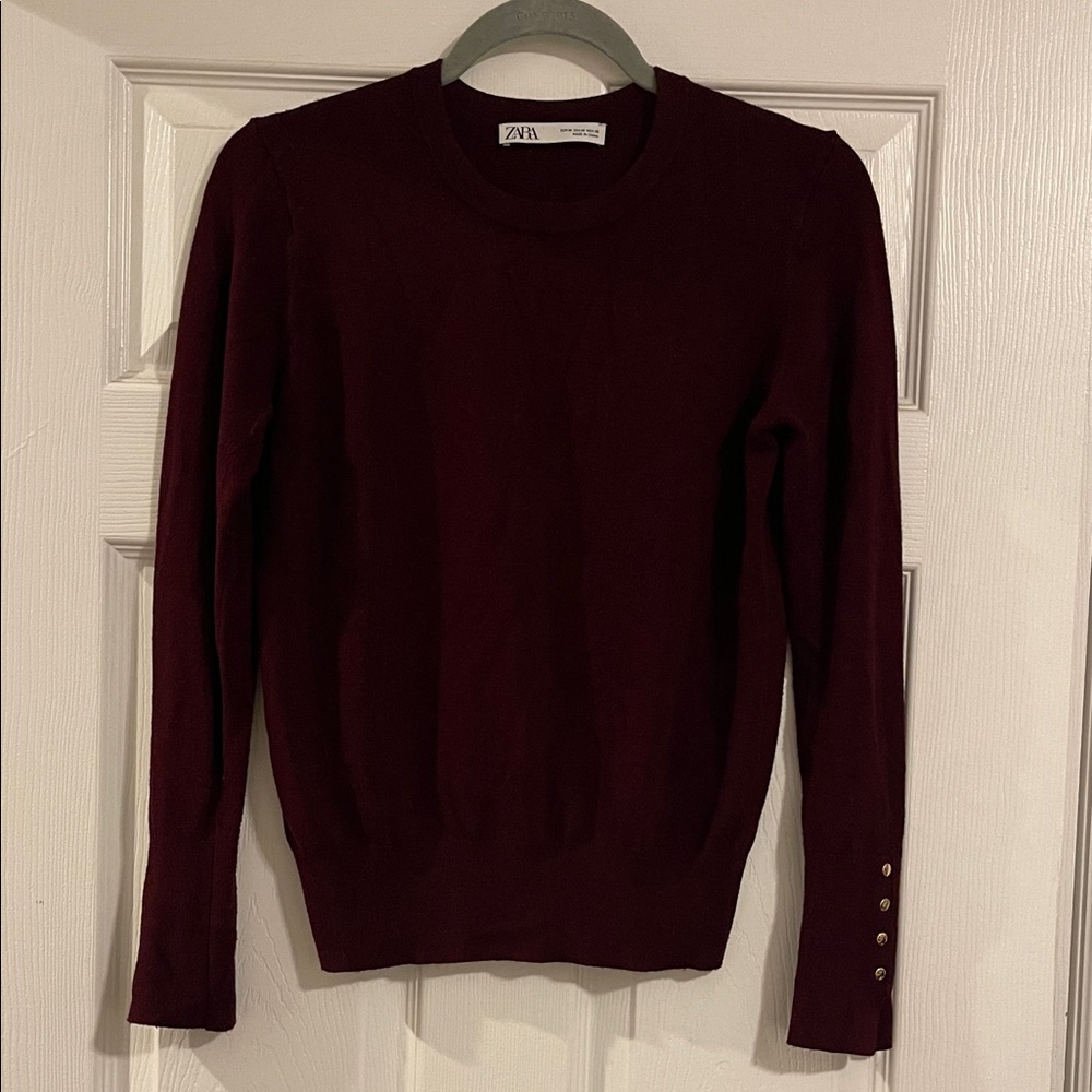Zara Women's Maroon Crew Neck Extra-Soft Sweater